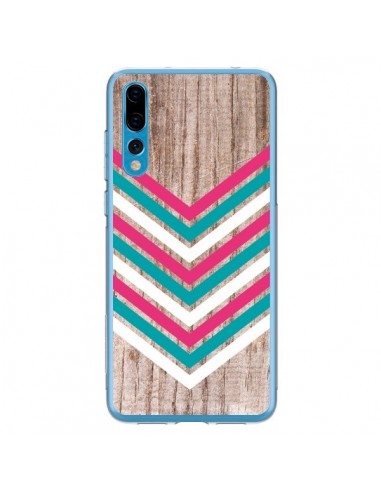 Coque Huawei P20 Pro Tribal Aztèque Bois Wood Flèche Rose Bleu - Laetitia