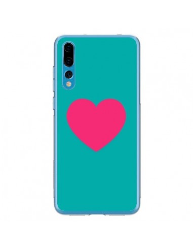 Coque Huawei P20 Pro Coeur Rose Fond Bleu  - Laetitia