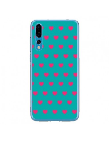 Coque Huawei P20 Pro Coeurs Roses Fond Bleu - Laetitia