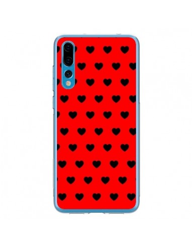 Coque Huawei P20 Pro Coeurs Noirs Fond Rouge - Laetitia