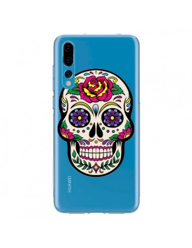 Coque Huawei P20 Pro Tête de Mort Mexicaine Fleurs Transparente - Laetitia