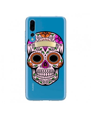 Coque Huawei P20 Pro Tête de Mort Mexicaine Noir Rose Transparente - Laetitia