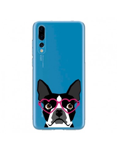 Coque Huawei P20 Pro Boston Terrier Lunettes Coeurs Chien Transparente - Pet Friendly