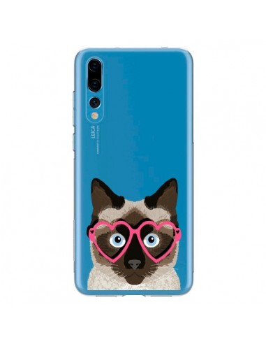 Coque Huawei P20 Pro Chat Marron Lunettes Coeurs Transparente - Pet Friendly