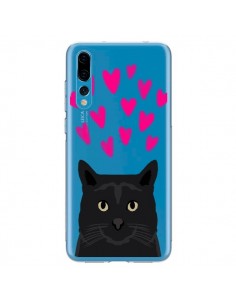 Coque Huawei P20 Pro Chat Noir Coeurs Transparente - Pet...