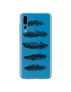 Coque Huawei P20 Pro Plume Feather Noir Transparente -...