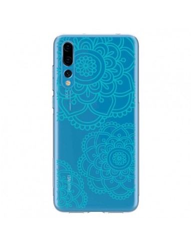 Coque Huawei P20 Pro Mandala Bleu Aqua Doodle Flower Transparente - Sylvia Cook