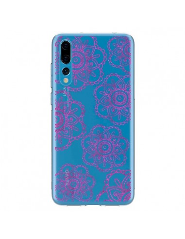 Coque Huawei P20 Pro Pink Doodle Flower Mandala Rose Fleur Transparente - Sylvia Cook