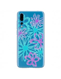 Coque Huawei P20 Pro Turquoise and Purple Flowers Fleurs...