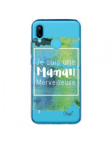 Coque Huawei P20 Lite Je suis une Maman Merveilleuse Bleu Vert Transparente - Chapo