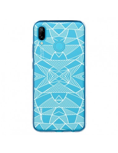 Coque Huawei P20 Lite Lignes Miroir Grilles Triangles Grid Abstract Blanc Transparente - Project M