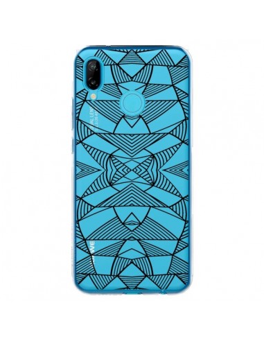 Coque Huawei P20 Lite Lignes Miroir Grilles Triangles Grid Abstract Noir Transparente - Project M