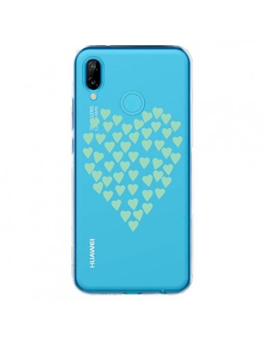 Coque Huawei P20 Lite Coeurs Heart Love Mint Bleu Vert Transparente - Project M