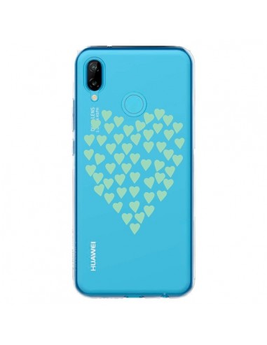 Coque Huawei P20 Lite Coeurs Heart Love Mint Bleu Vert Transparente - Project M