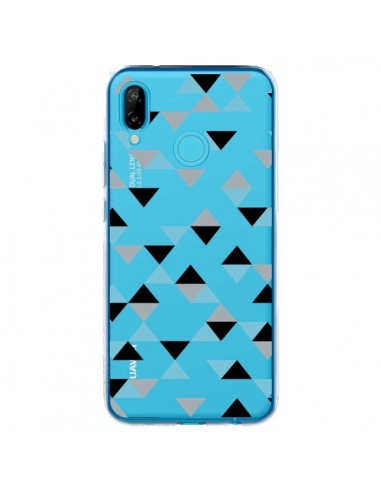 Coque Huawei P20 Lite Triangles Ice Blue Bleu Noir Transparente - Project M