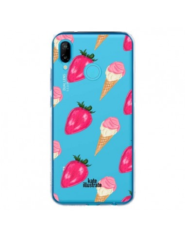 Coque Huawei P20 Lite Strawberry Ice Cream Fraise Glace Transparente - kateillustrate