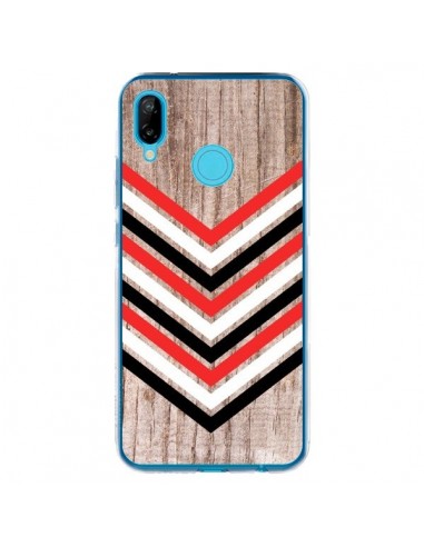 Coque Huawei P20 Lite Tribal Aztèque Bois Wood Flèche Rouge Blanc Noir - Laetitia