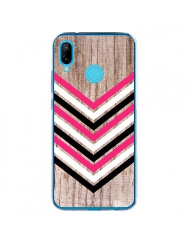 Coque Huawei P20 Lite Tribal Aztèque Bois Wood Flèche Rose Blanc Noir - Laetitia