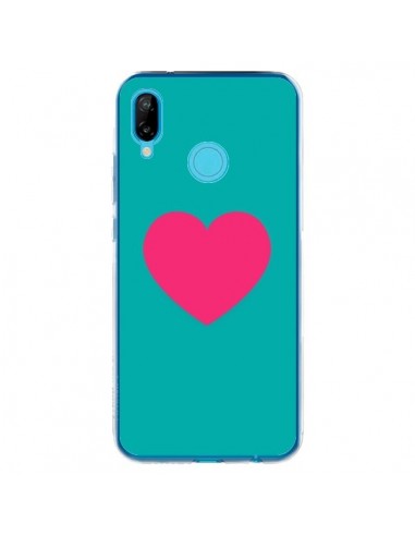 Coque Huawei P20 Lite Coeur Rose Fond Bleu  - Laetitia