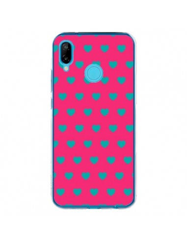 Coque Huawei P20 Lite Coeurs Bleus Fond Rose - Laetitia