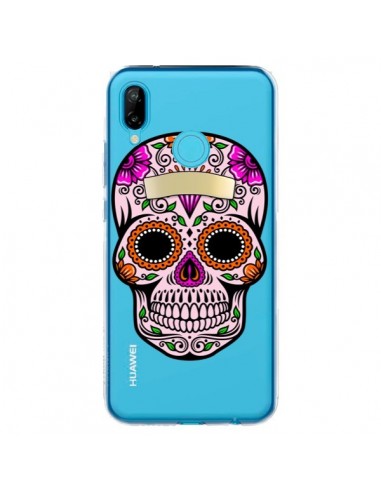 Coque Huawei P20 Lite Tête de Mort Mexicaine Noir Rose Transparente - Laetitia