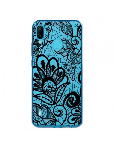 Coque Huawei P20 Lite Lace Fleur Flower Noir Transparente - Petit Griffin
