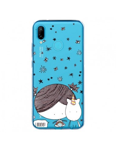 Coque Huawei P20 Lite Petite Fille et Licorne I Believe Transparente - Nico