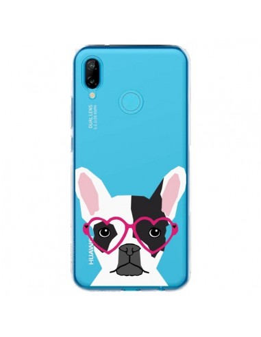 Coque Huawei P20 Lite Bulldog Français Lunettes Coeurs Chien Transparente - Pet Friendly