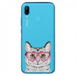Coque Huawei P20 Lite Chat Gris Lunettes Coeurs...