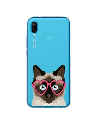 Coque Huawei P20 Lite Chat Marron Lunettes Coeurs Transparente - Pet Friendly