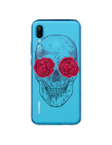 Coque Huawei P20 Lite Tête de Mort Rose Fleurs Transparente - Rachel Caldwell