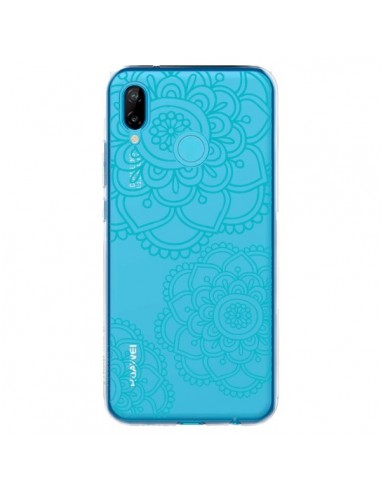 Coque Huawei P20 Lite Mandala Bleu Aqua Doodle Flower Transparente - Sylvia Cook