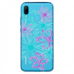 Coque Huawei P20 Lite Turquoise and Purple Flowers Fleurs...