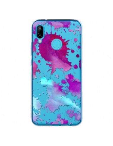 Coque Huawei P20 Lite Watercolor Splash Taches Bleu Violet Transparente - Sylvia Cook