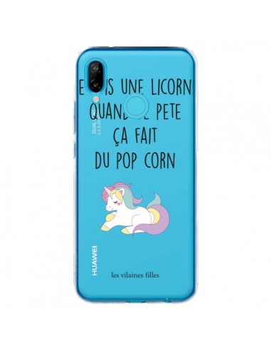 Coque Huawei P20 Lite Je suis une licorne, quand je pète ça fait du pop corn Transparente - Les Vilaines Filles