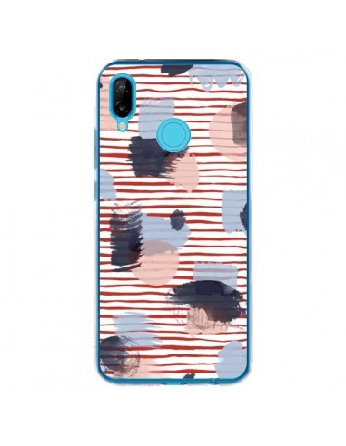 Coque Huawei P20 Lite Watercolor Stains Stripes Red - Ninola Design