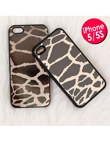 Coque Girafe en Miroir Noir Gravure Dorée pour iPhone 5 et 5S - Lito Lita