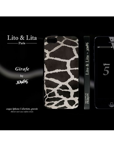 Coque Girafe en Miroir Noir Gravure Dorée pour iPhone 5 et 5S - Lito Lita