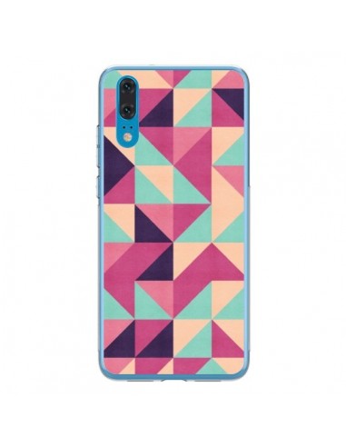 Coque Huawei P20 Azteque Triangle Rose Vert - Eleaxart
