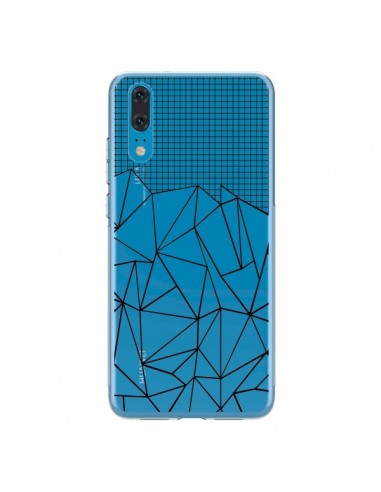 Coque Huawei P20 Lignes Grille Grid Abstract Noir Transparente - Project M