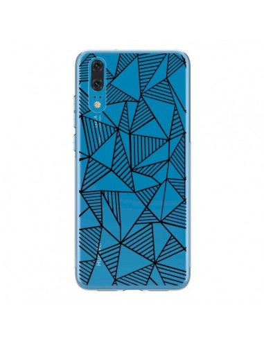 Coque Huawei P20 Lignes Grilles Triangles Grid Abstract Noir Transparente - Project M