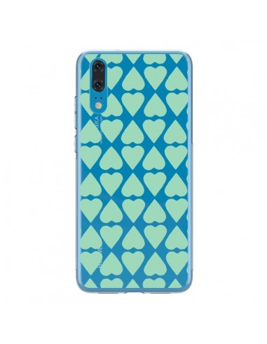 Coque Huawei P20 Coeurs Heart Mint Bleu Vert Transparente - Project M