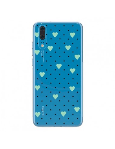 Coque Huawei P20 Point Coeur Mint Bleu Vert Pin Point Heart Transparente - Project M