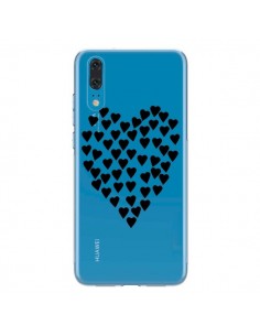 Coque Huawei P20 Coeurs Heart Love Noir Transparente -...
