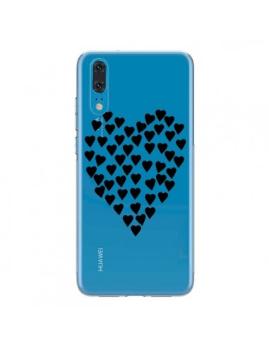 Coque Huawei P20 Coeurs Heart Love Noir Transparente - Project M