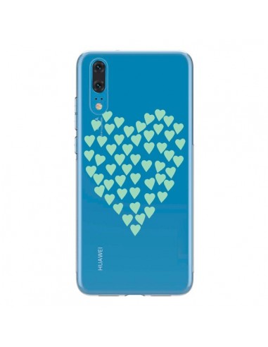 Coque Huawei P20 Coeurs Heart Love Mint Bleu Vert Transparente - Project M