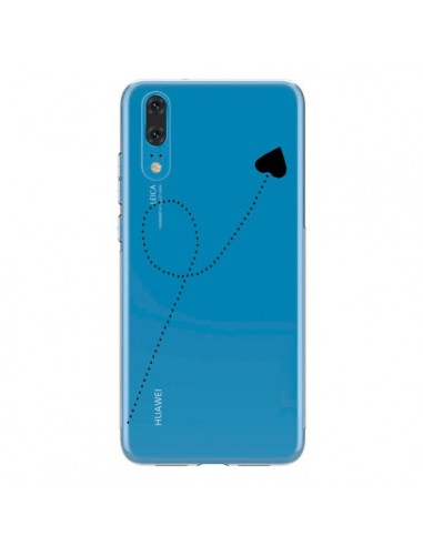 Coque Huawei P20 Travel to your Heart Noir Voyage Coeur Transparente - Project M
