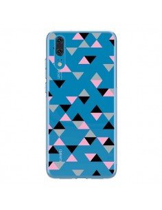 Coque Huawei P20 Triangles Pink Rose Noir Transparente -...