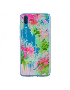 Coque Huawei P20 Fleur Flower Rose Vert Transparente -...