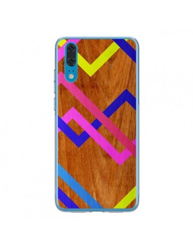 Coque Huawei P20 Pink Yellow Wooden Bois Azteque Aztec Tribal - Jenny Mhairi